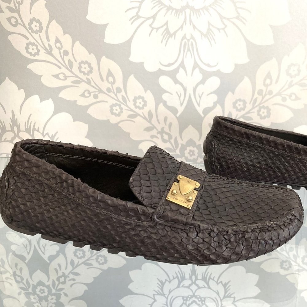 LOUIS VUITTON Python Snakeskin & Leather Driving Shoe/Loafers